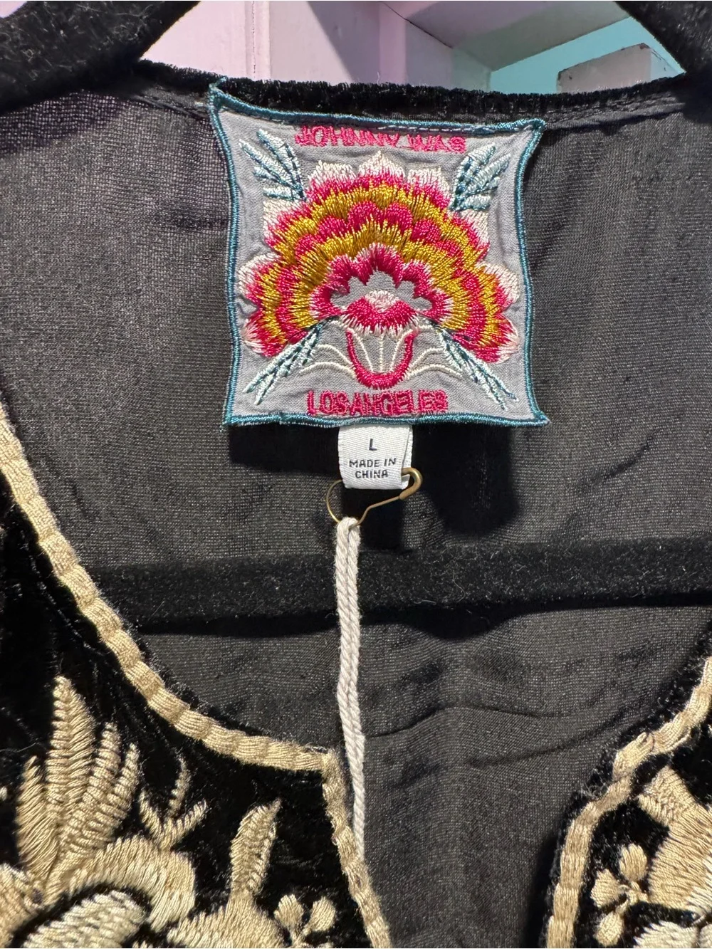 NWT!! Johnny Was Size L Embroidered Velvet Tunic Top - Black with Gold Floral - Picture 3 of 9